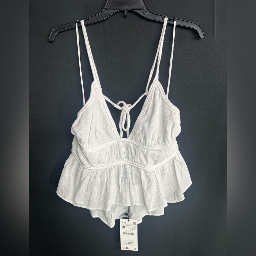 Zara White Strappy Peplum Top size XL brand new w tags